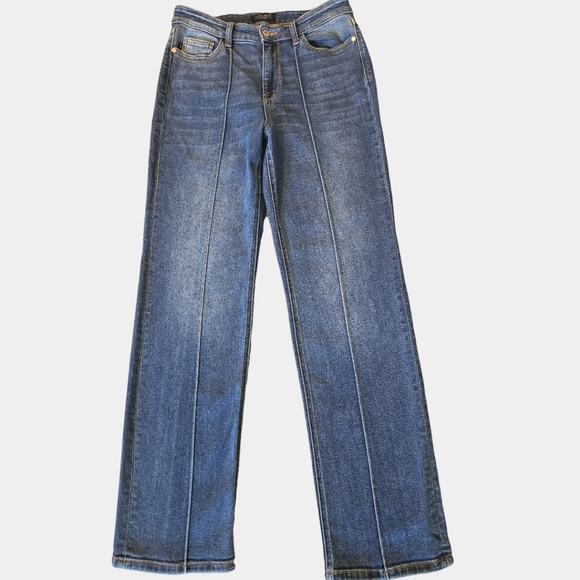 Judy Blue High Waist Pintuck Front Seam Detail Straight Leg Jeans Size 11/30 - Picture 2 of 14